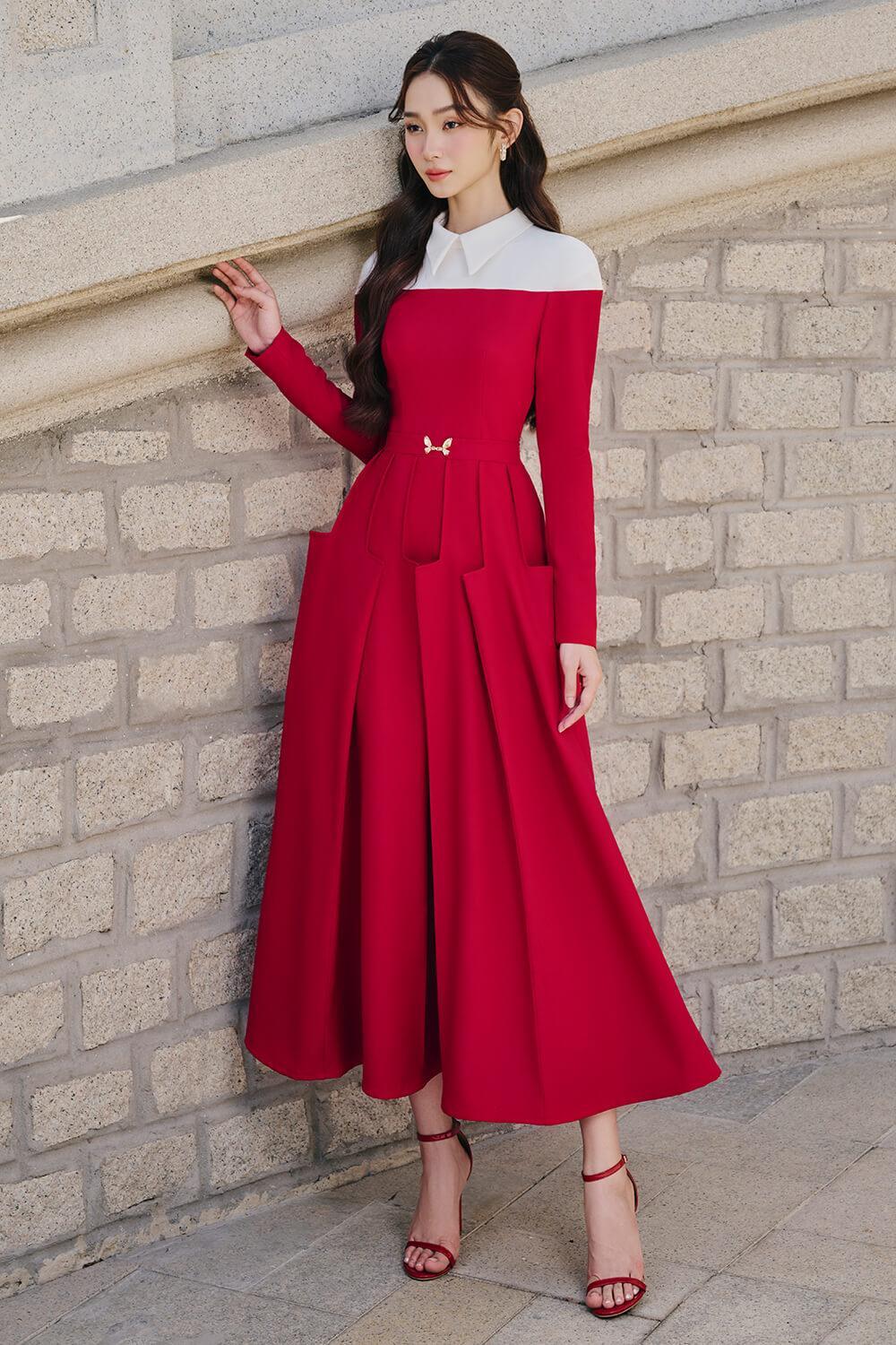 white christmas dresses Women's Rossa A-Line Collared Neck Cotton Polyester Midi Dress S/M/L Red Mean Blvd S / Red white christmas dresses Women's Rossa A-Line Collared Neck Cotton Polyester Midi Dress S/M/L Red Mean Blvd S / Red