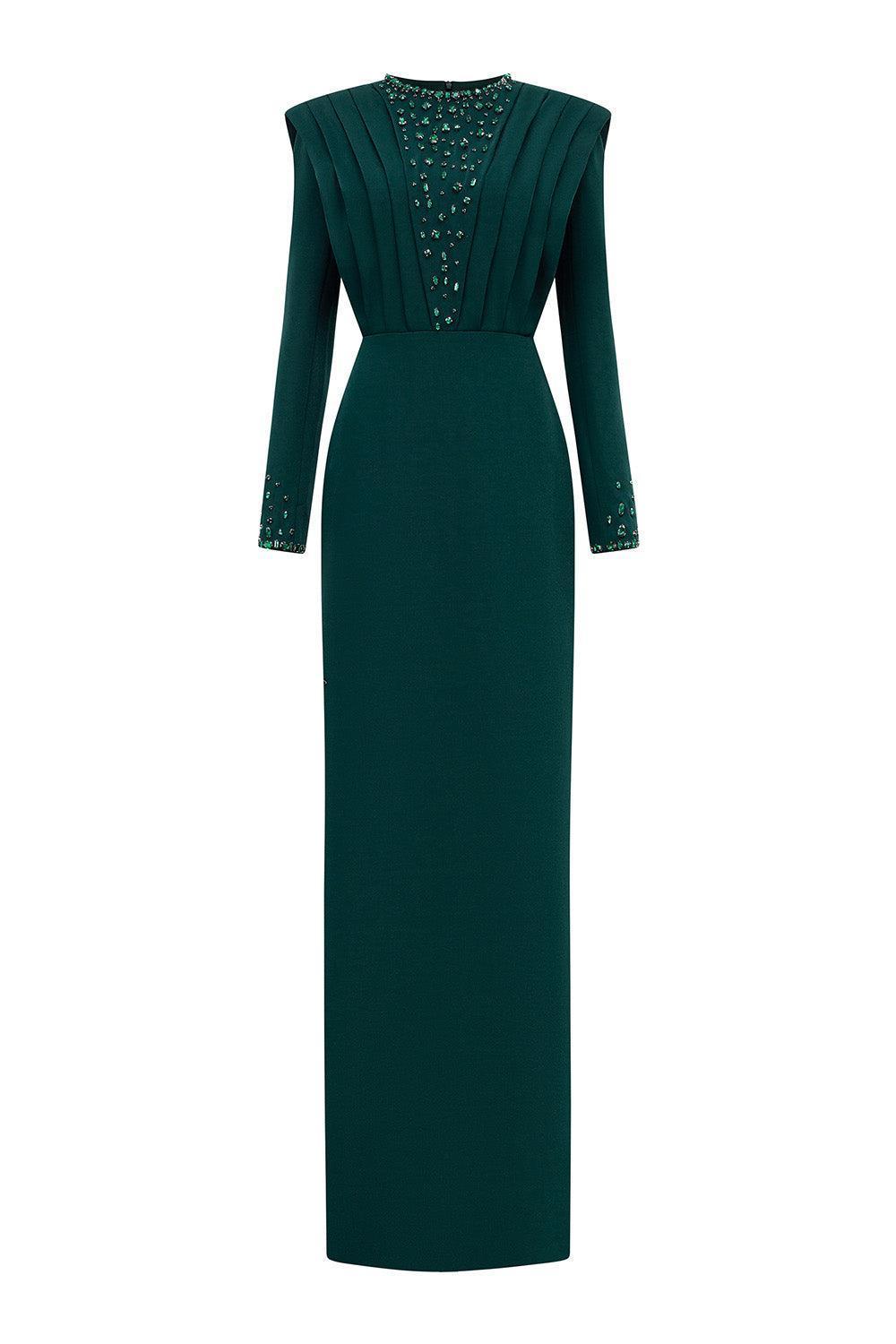 Women's Sabrina Sheath Pleated Shoulder Crepe Floor Length Dress XS/S/M/L/XL/XXL/Customize Dark Green MEAN BLVD Dark Green / XS Women's Sabrina Sheath Pleated Shoulder Crepe Floor Length Dress XS/S/M/L/XL/XXL/Customize Dark Green MEAN BLVD Dark Green / XS