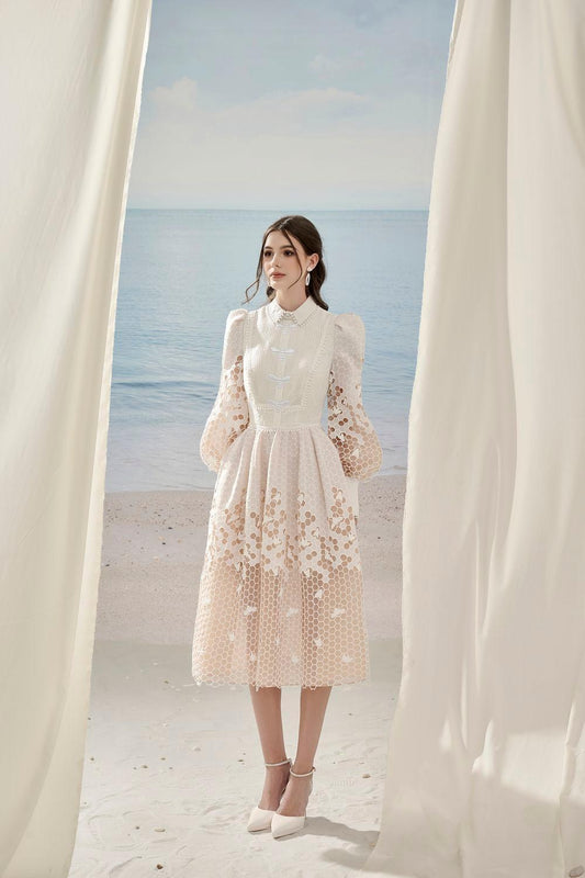 Sadra Dempsey A-line Bishop Sleeved Cotton Lace Midi Dress - MEAN BLVD