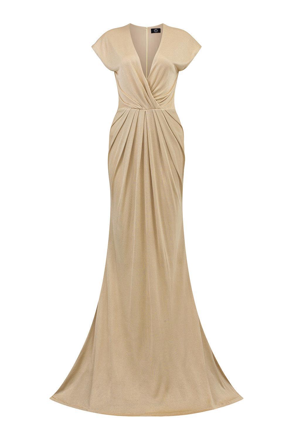 Women's Salinas Sheath Crossover Jersey Floor Length Dress XS/S/M/L/XL/XXL/Customize Beige MEAN BLVD Beige / XL