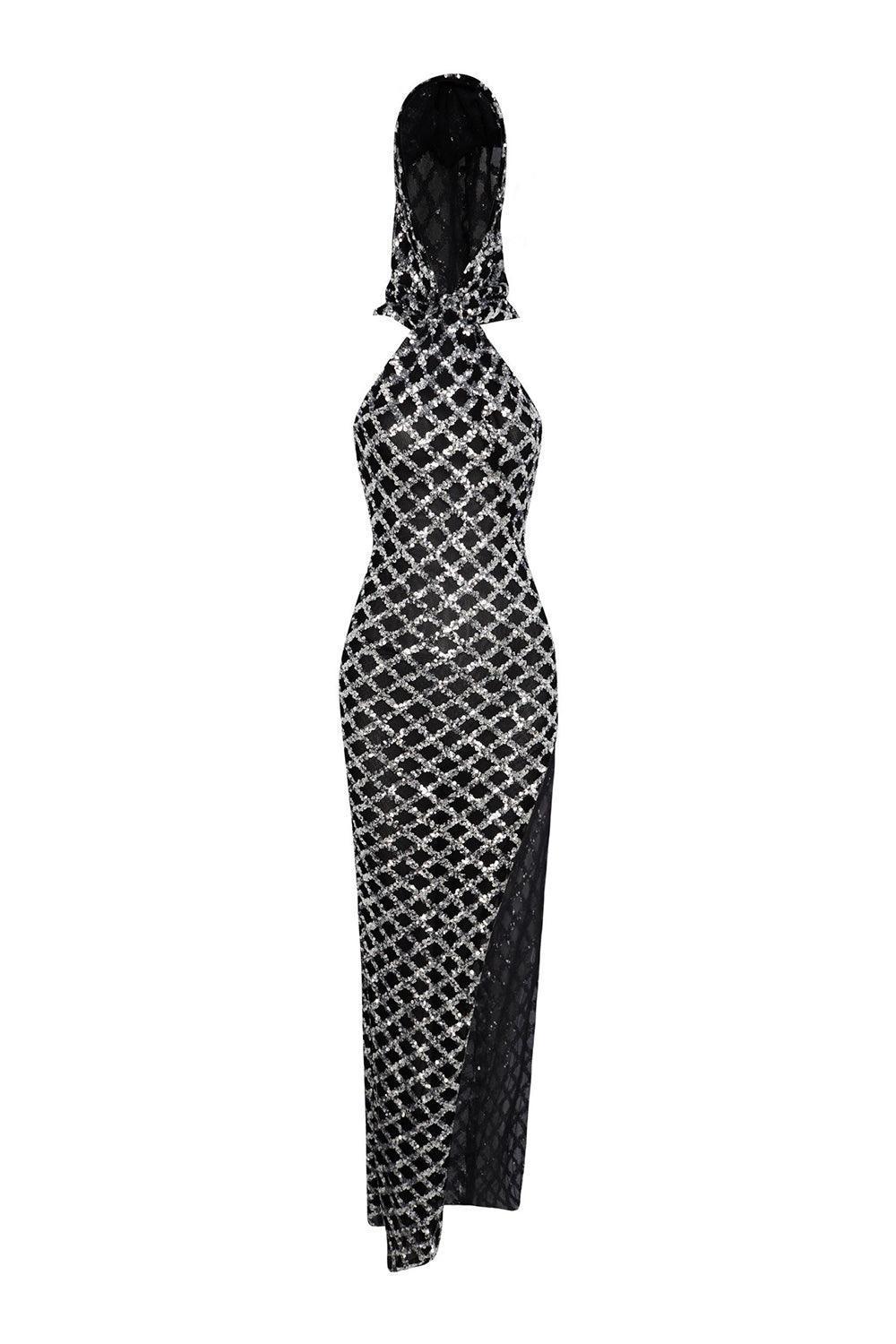 Women's Sara Slit Backless Mesh Sequin Maxi Dress XXS/XS/S/M/L Black Mean Blvd S / Black
