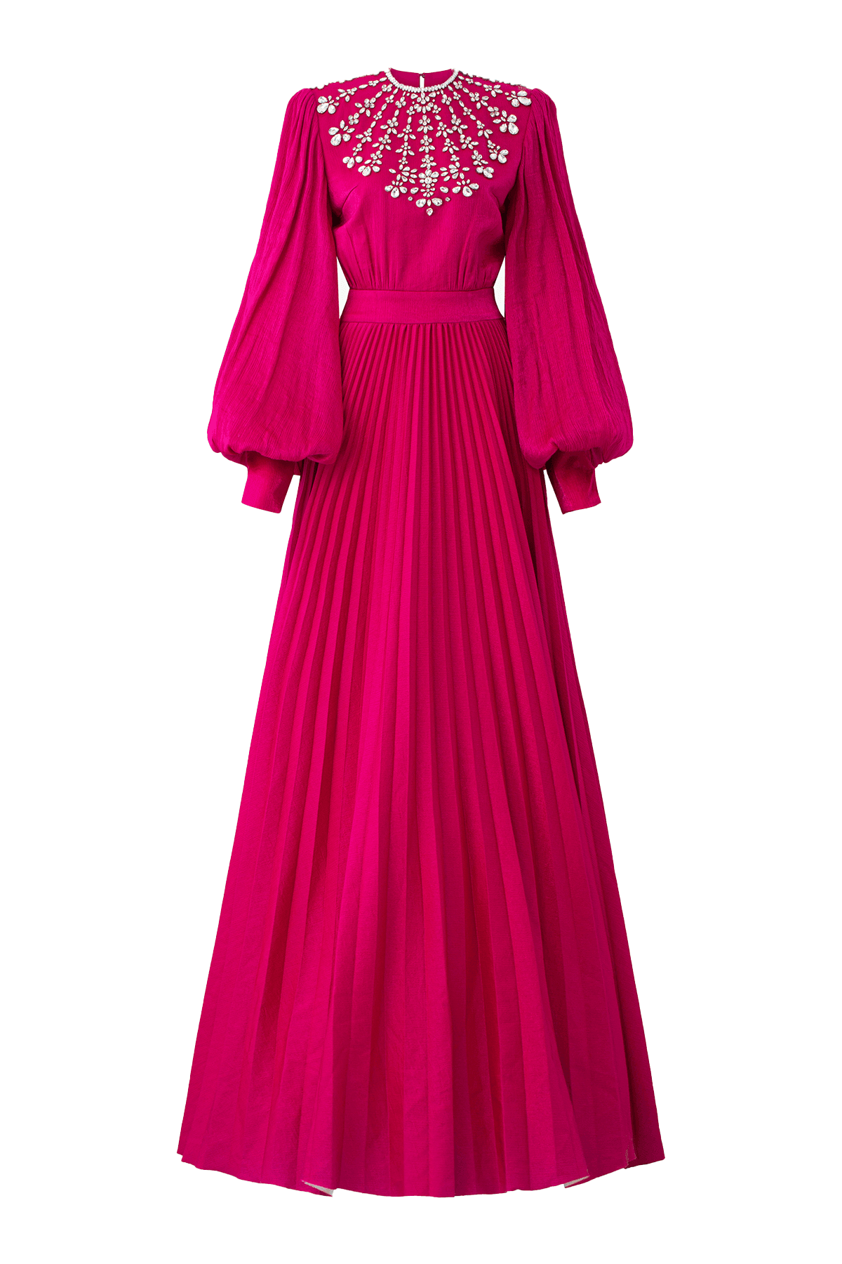 Women's Scarlet Pleated Bishop Sleeved Silk Maxi Dress XS/S/M/L/XL/XXL//Pink/MEAN BLVD M / Pink