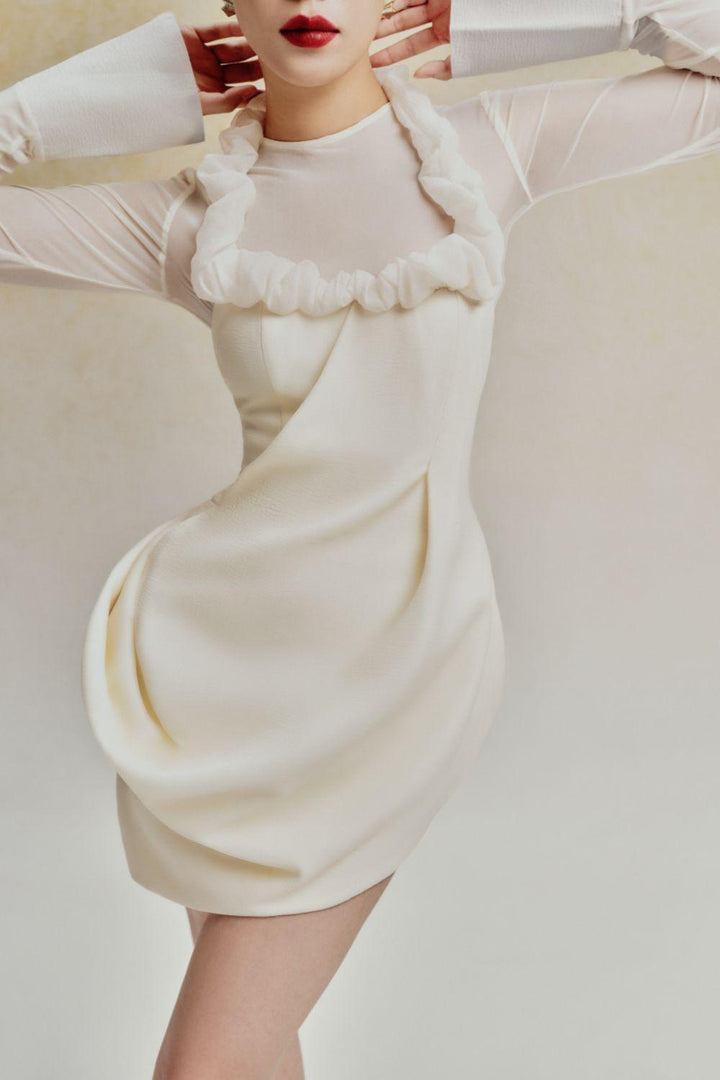 Scrunchie Halter Sleeveless Cotton Rayon Mini Dress - MEAN BLVD