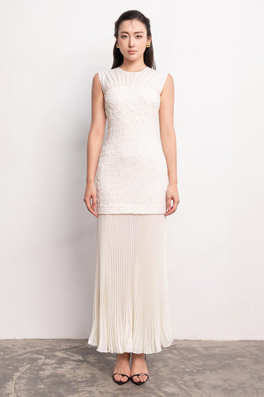 Selah Drop Waist Round Neck Foam Silk Ankle Length Dress - MEAN BLVD