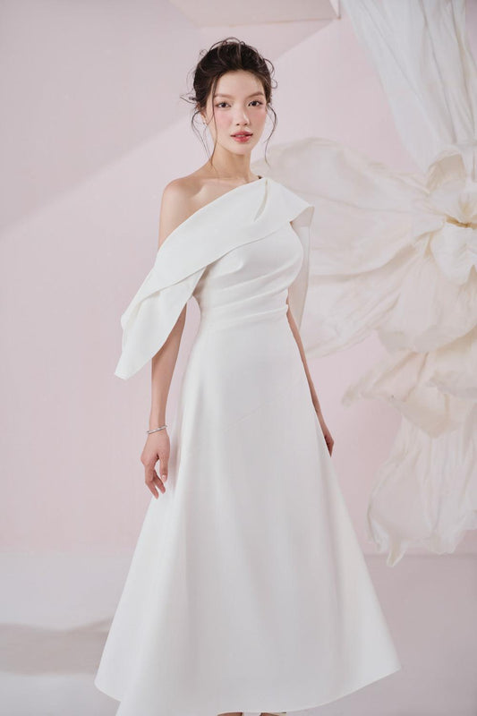 Shelly A-line Diagonal Neck Cotton Spandex Ankle Length Dress - MEAN BLVD