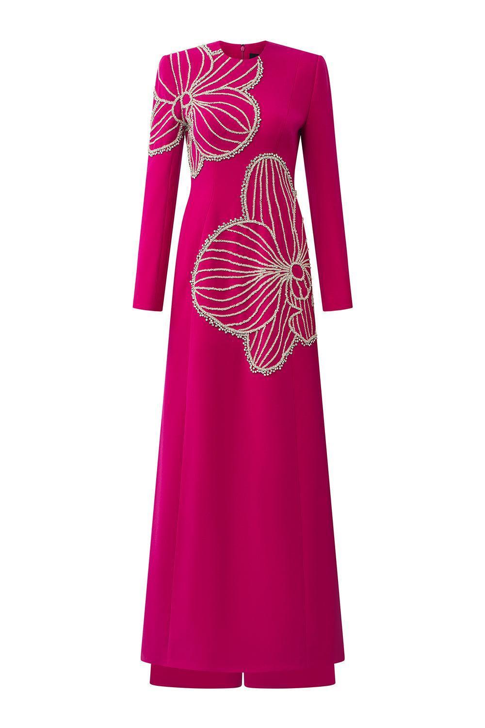 Elegant long sleeve Velvet Shimmer sold Pink Pleated look midi Dress Size 3