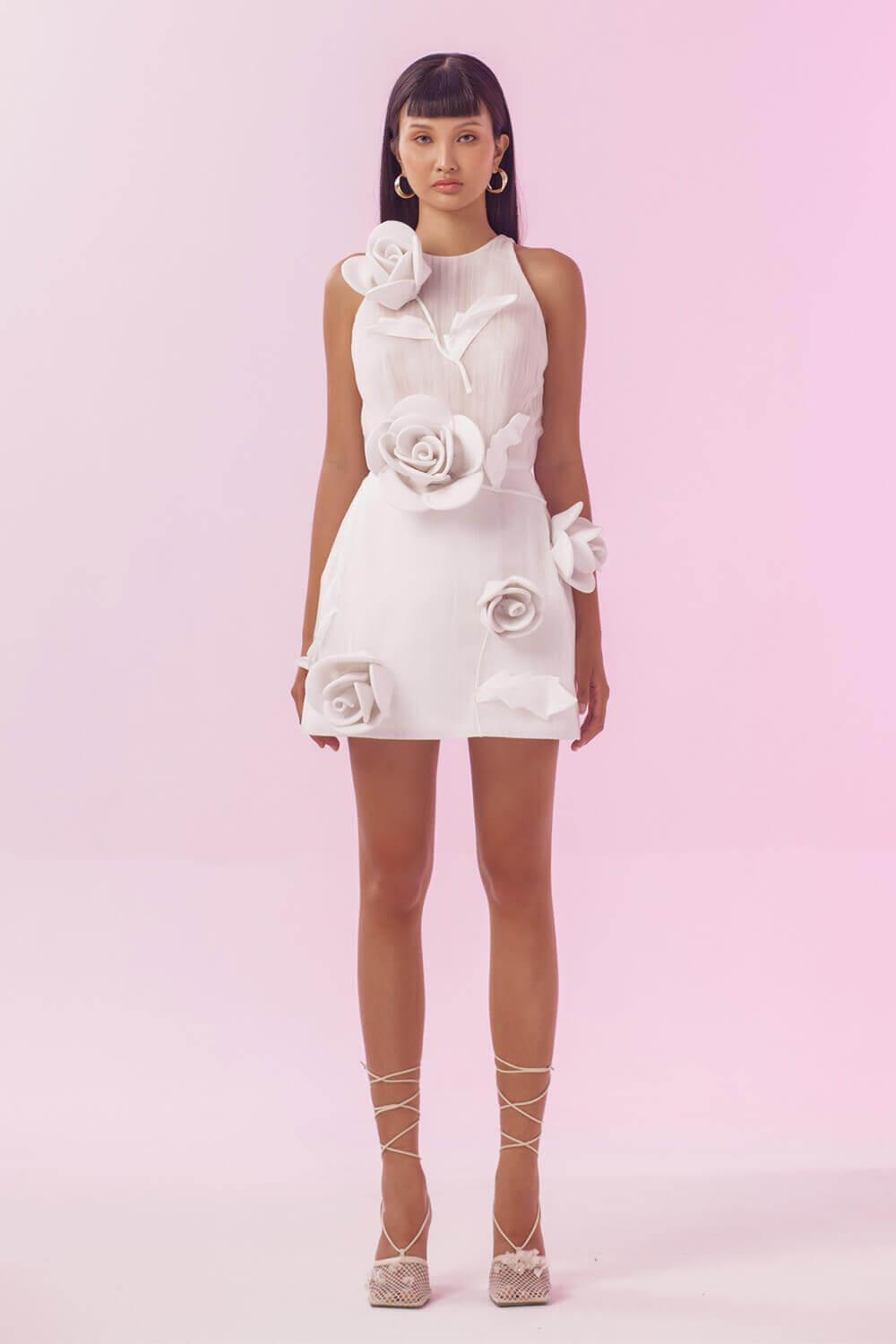 Women's Siren A-line Flower Applique Mesh Sheer Mini Dress S/M/L White MEAN BLVD Women's Siren A-line Flower Applique Mesh Sheer Mini Dress S/M/L White MEAN BLVD