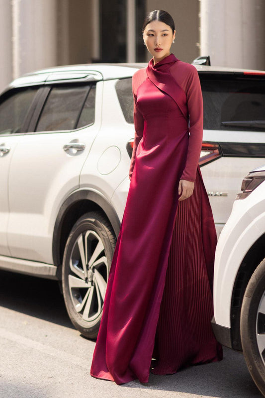 Smiling A-line Long Sleeved Silk Chiffon Floor Length Ao Dai - MEAN BLVD