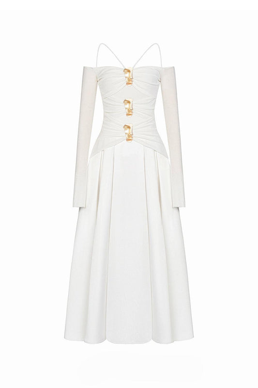 Soler A-line Cold Shoulder Sleeved Spandex Taffeta Maxi Dress - MEAN BLVD