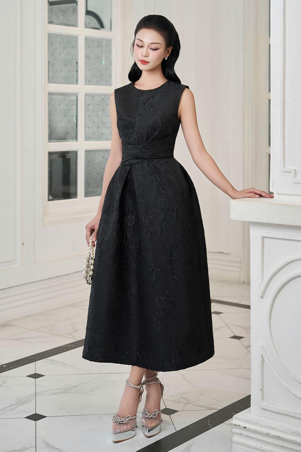 chinese dress ladies Jacquard A-Line Ruffle Women Midi Dress With Bag chinese dress ladies Jacquard A-Line Ruffle Women Midi Dress With Bag