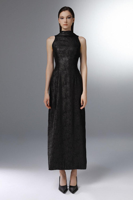 Stargaze Sheath High Neck Poly Silk Ankle Length Dress - MEAN BLVD