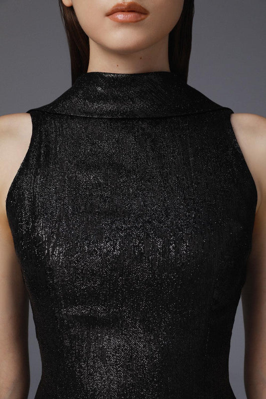 Stargaze Sheath High Neck Poly Silk Ankle Length Dress - MEAN BLVD