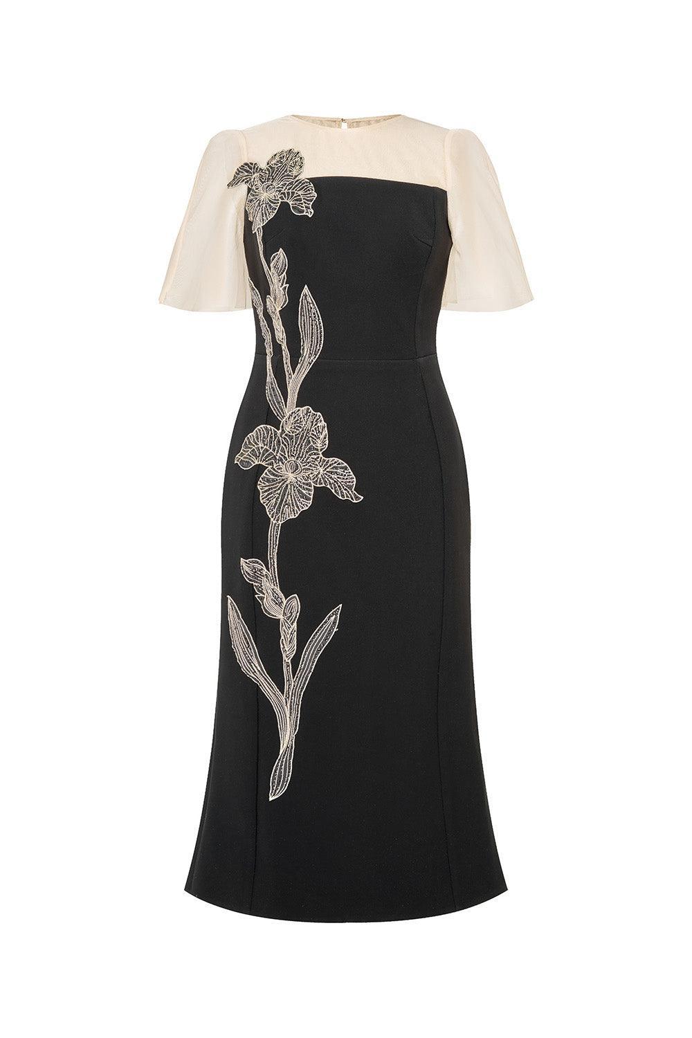 flutter-sleeve crepe midi dress Women's Starla Trumpet Flutter Sleeved Polyester Midi Dress S/M/L/XL/XXL Black MEAN BLVD Black / S