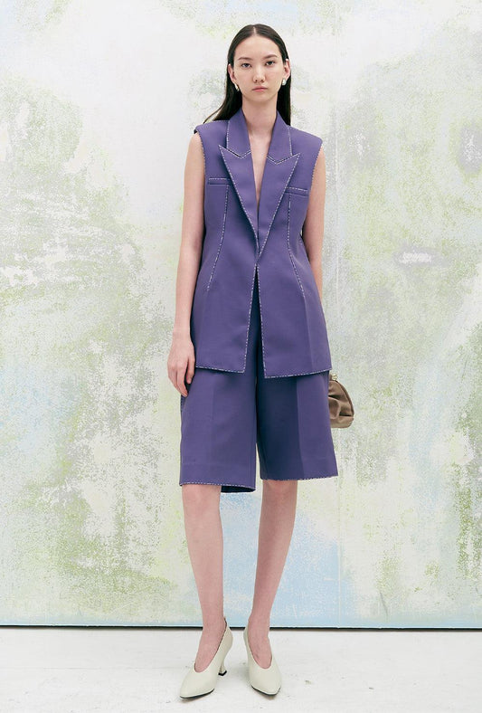 Statement Straight Sleeveless Twill Blazer - MEAN BLVD