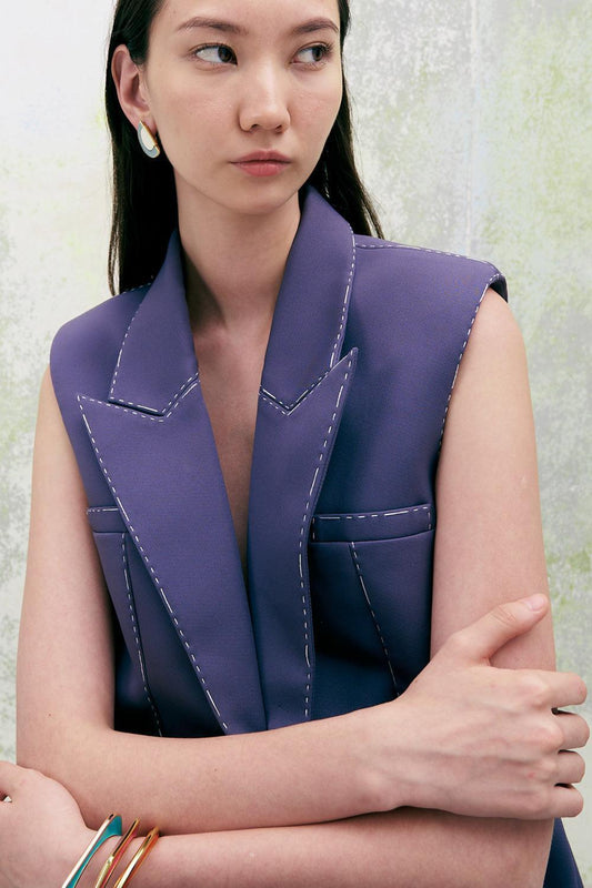 Statement Straight Sleeveless Twill Blazer - MEAN BLVD