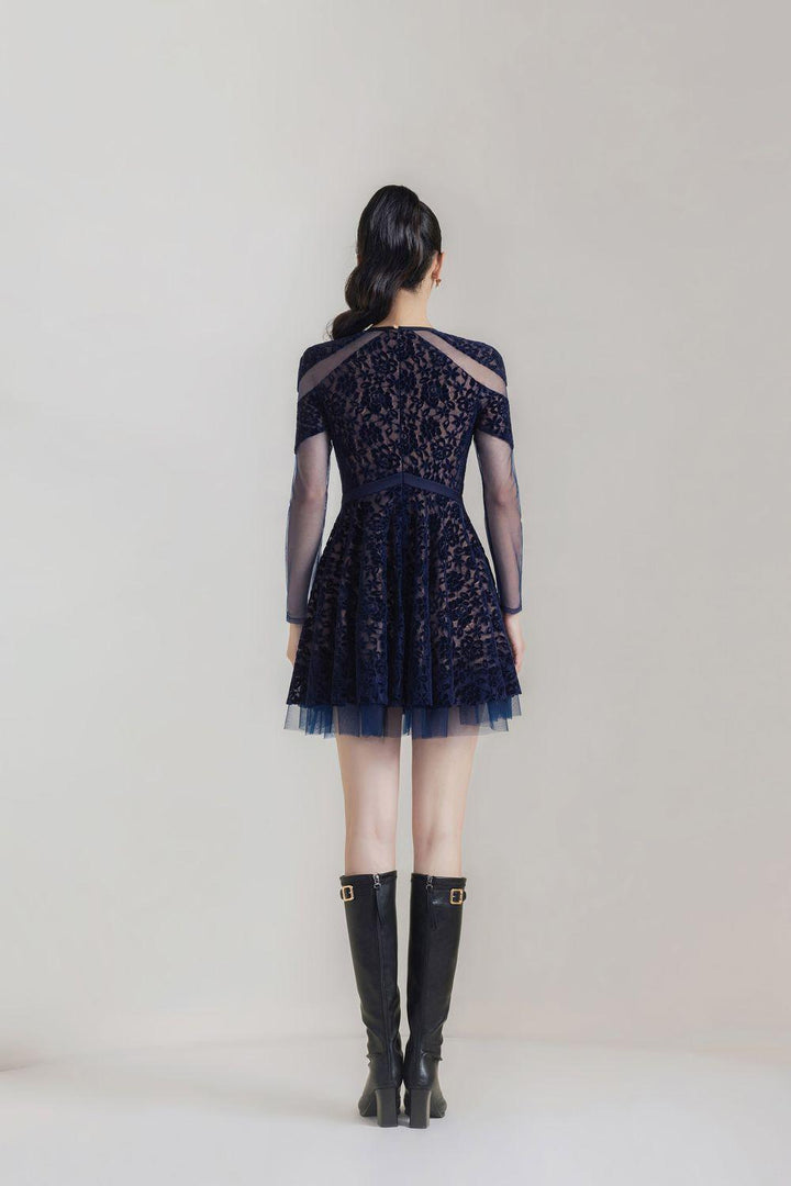 Sybil A-line Round Neck Velvet Mini Dress - MEAN BLVD