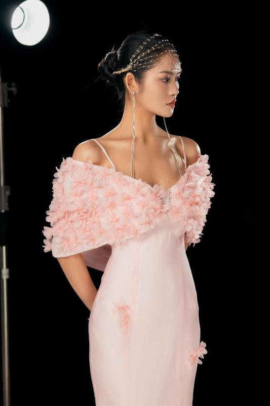 Tanner Trumpet Cold Shoulder Sleeved Silk Organza Floor Length Dress - MEAN BLVD