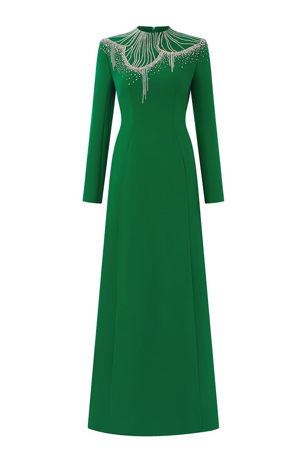 Women's Textur A-line Stone Velvet Satin Floor Length Dress XS/S/M/L/XL/Green/MEAN BLVD Green / M