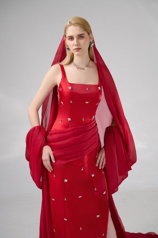 Thatcher Sheath Side Slit Twill Floor Length Set - MEAN BLVD