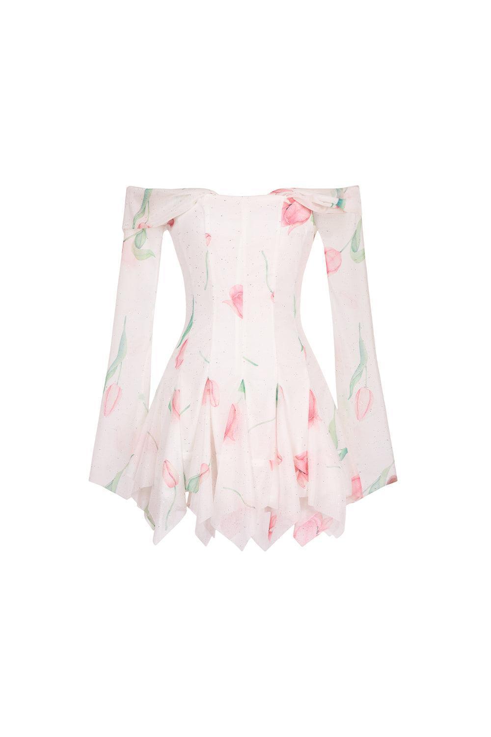 Women's The Dew Drop Waist Off-Shoulder Spandex Mini Dress XS/XS/S/M/L/XL/Customize White Floral MEAN BLVD M / White / Floral Women's The Dew Drop Waist Off-Shoulder Spandex Mini Dress XS/XS/S/M/L/XL/Customize White Floral MEAN BLVD M / White / Floral