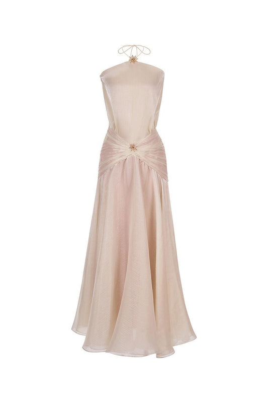 The Sun Halter Sleeveless Chiffon Floor Length Dress - MEAN BLVD