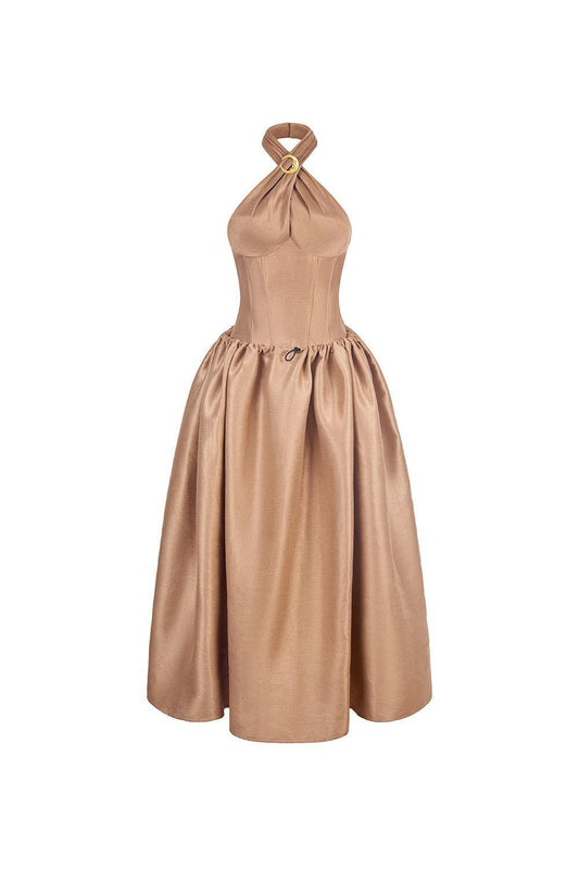 The Wood Fit and Flare Crossover Neck Taffeta Ankle Length Dress - MEAN BLVD