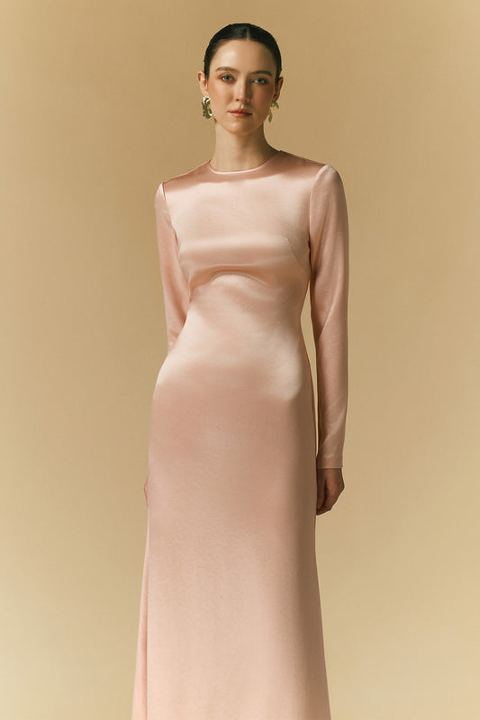 Mira A-line Long Sleeved Polyester Maxi Dress