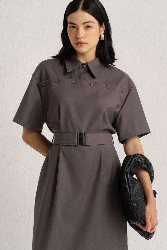 Tomas A-line Collared Neck Polycotton Midi Dress - MEAN BLVD