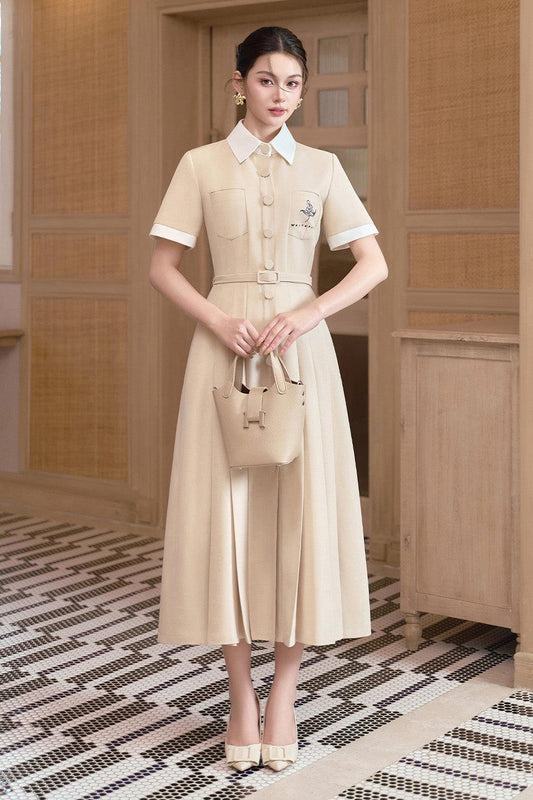 Tovie Pleated Patch Pocket Linen Cotton Midi Dress - MEAN BLVD