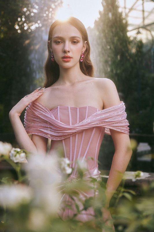 Tracy Sarong Off-Shoulder Chiffon Ankle Length Dress - MEAN BLVD