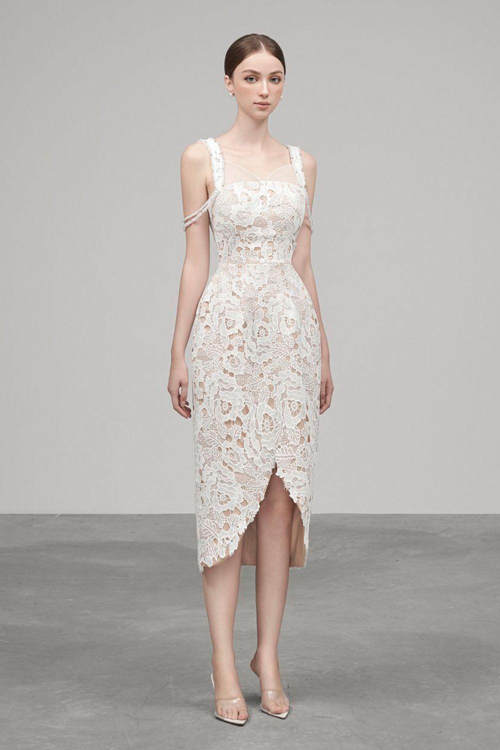 Women's Tracy Tulip Strappy Embroidered Lace Midi Dress S/M/L White MEAN BLVD M / White Women's Tracy Tulip Strappy Embroidered Lace Midi Dress S/M/L White MEAN BLVD M / White