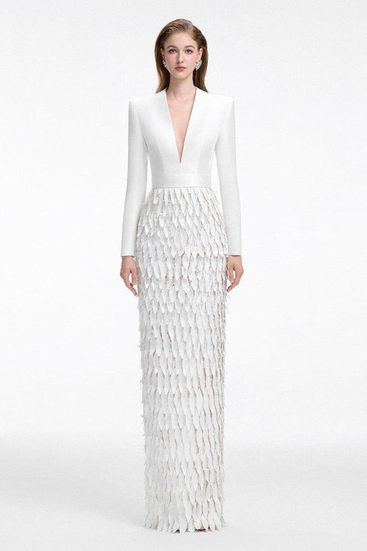 Treasured Sheath V-Neck Taffeta Floor Length Dress - MEAN BLVD