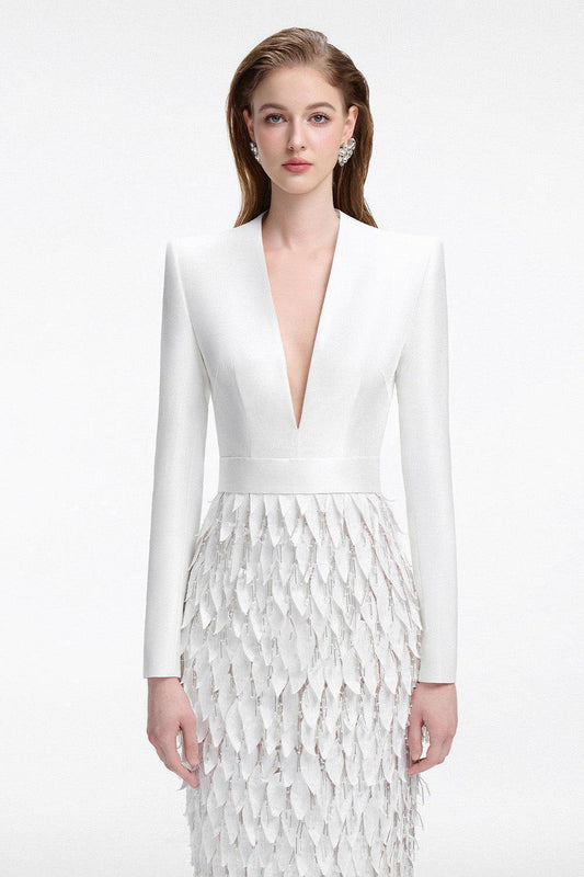 Treasured Sheath V-Neck Taffeta Floor Length Dress - MEAN BLVD