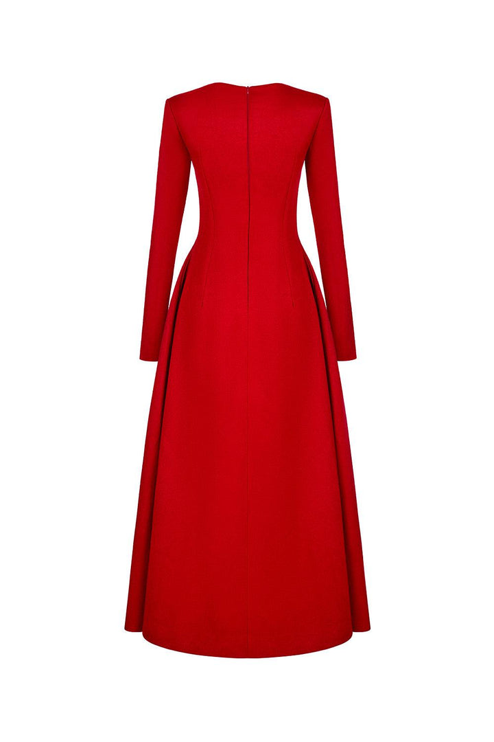 Trevi A-line Queen Anne Neck Cashmere Midi Dress - MEAN BLVD