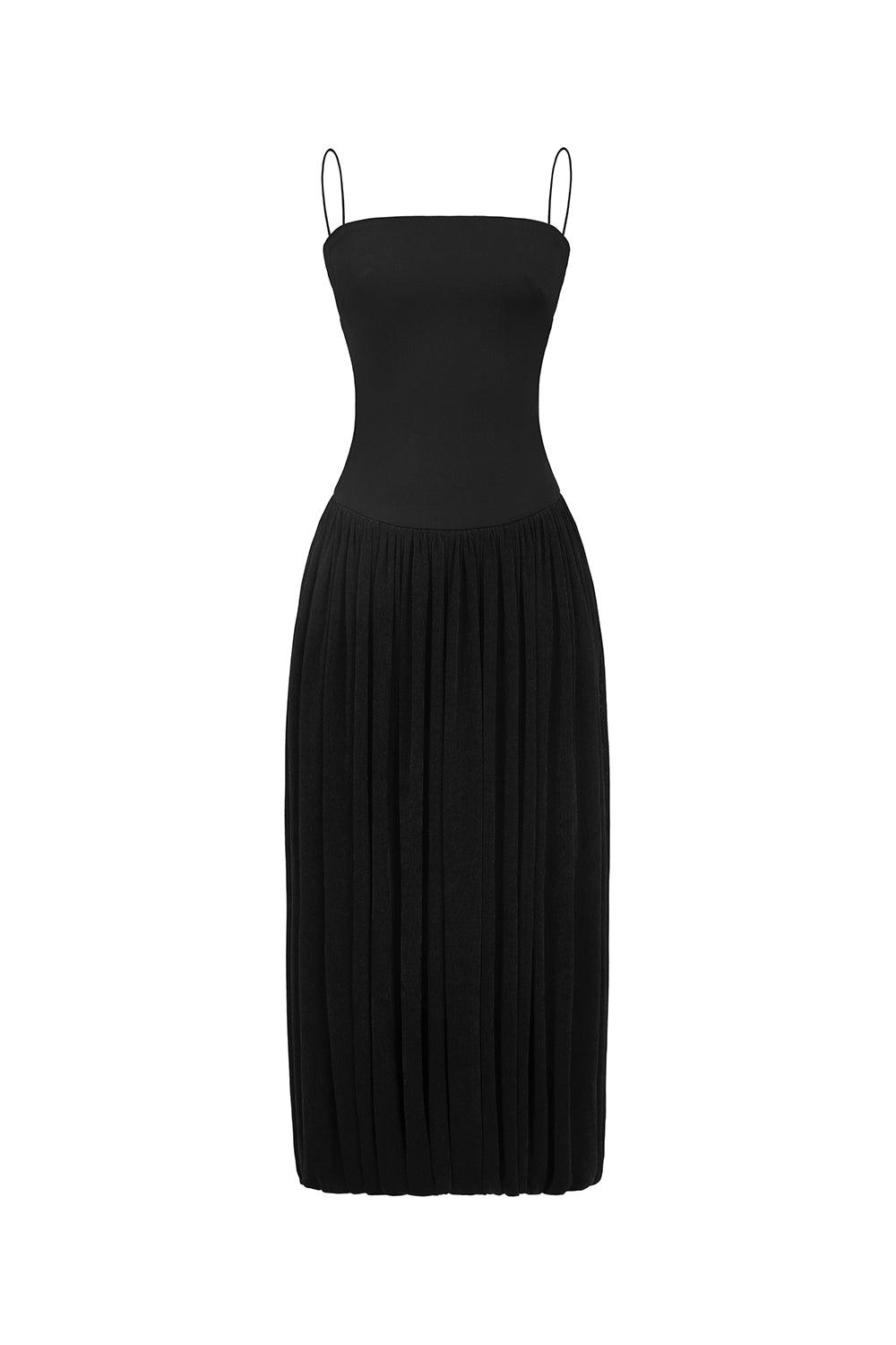 cotton spaghetti strap dress Women's Tulip Gathered Spaghetti Strap Cotton Spandex Midi Dress  S/M/L/Customize Black/White MEAN BLVD