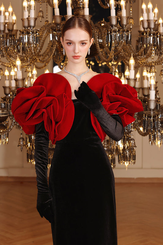 Rose Sheath Off-Shoulder Velvet Floor Length Dress