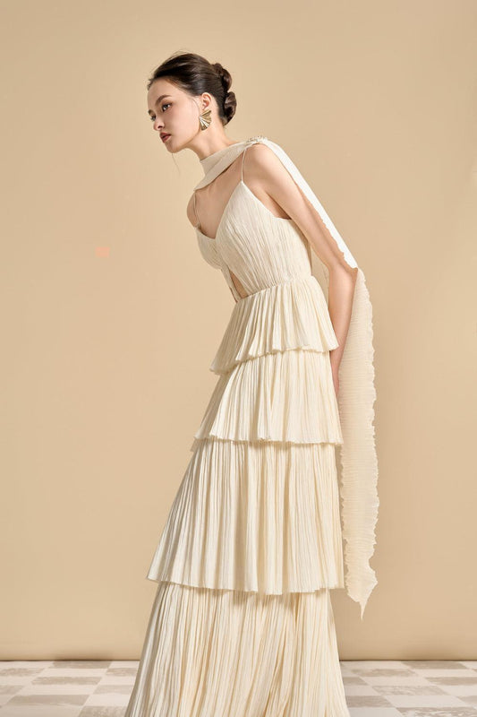 Uriel Layered Scarf Neck Tencel Floor Length Dress - MEAN BLVD