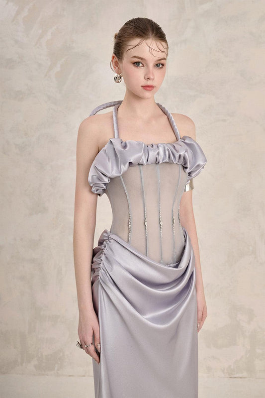 Valencia Sheath Halter Neck Silk Floor Length Dress - MEAN BLVD