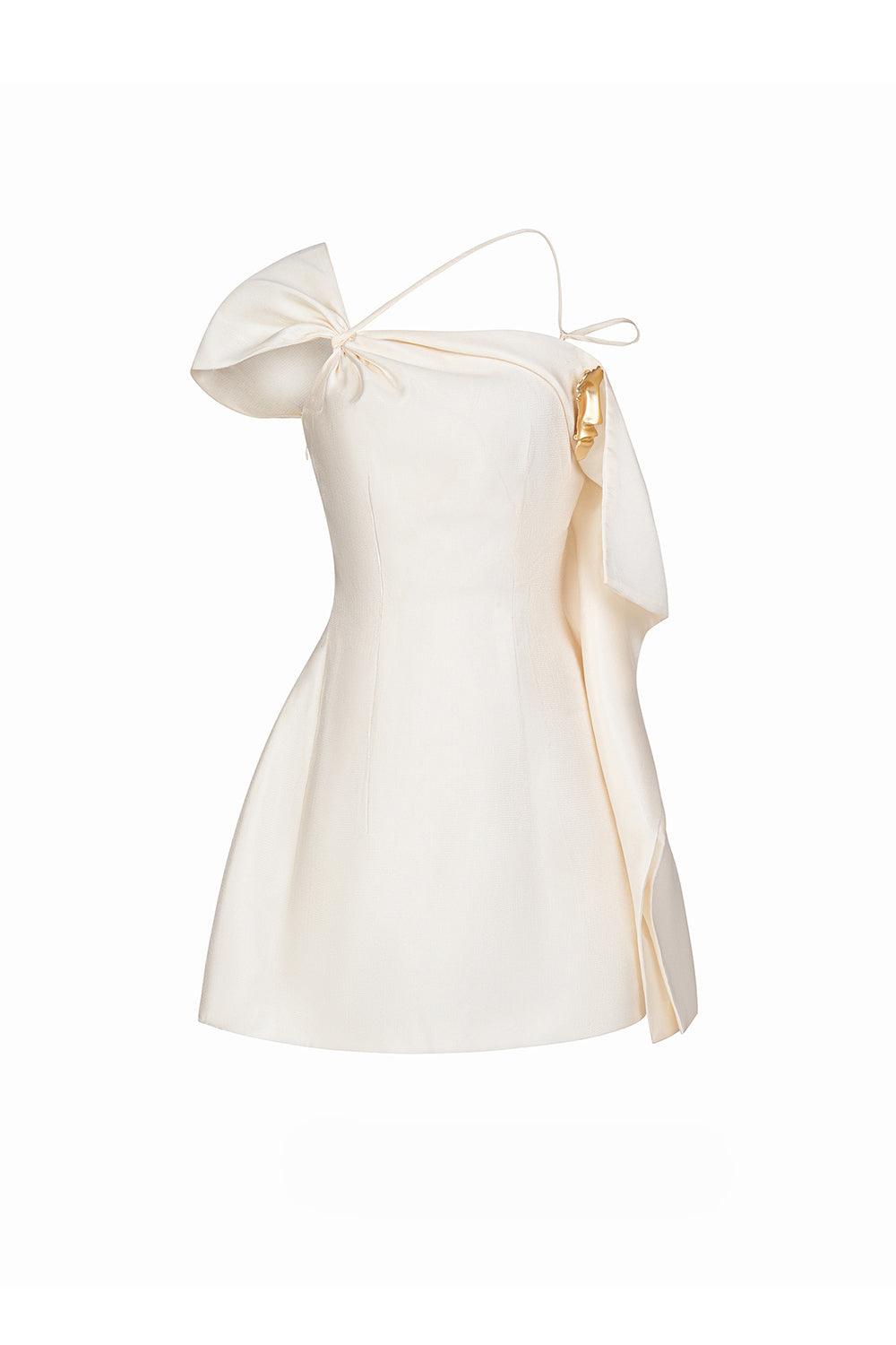 Women's Varena A-line Asymmetric Shoulder Chiffon Mini Dress  S/M/L/XL/Customize Vanilla MEAN BLVD