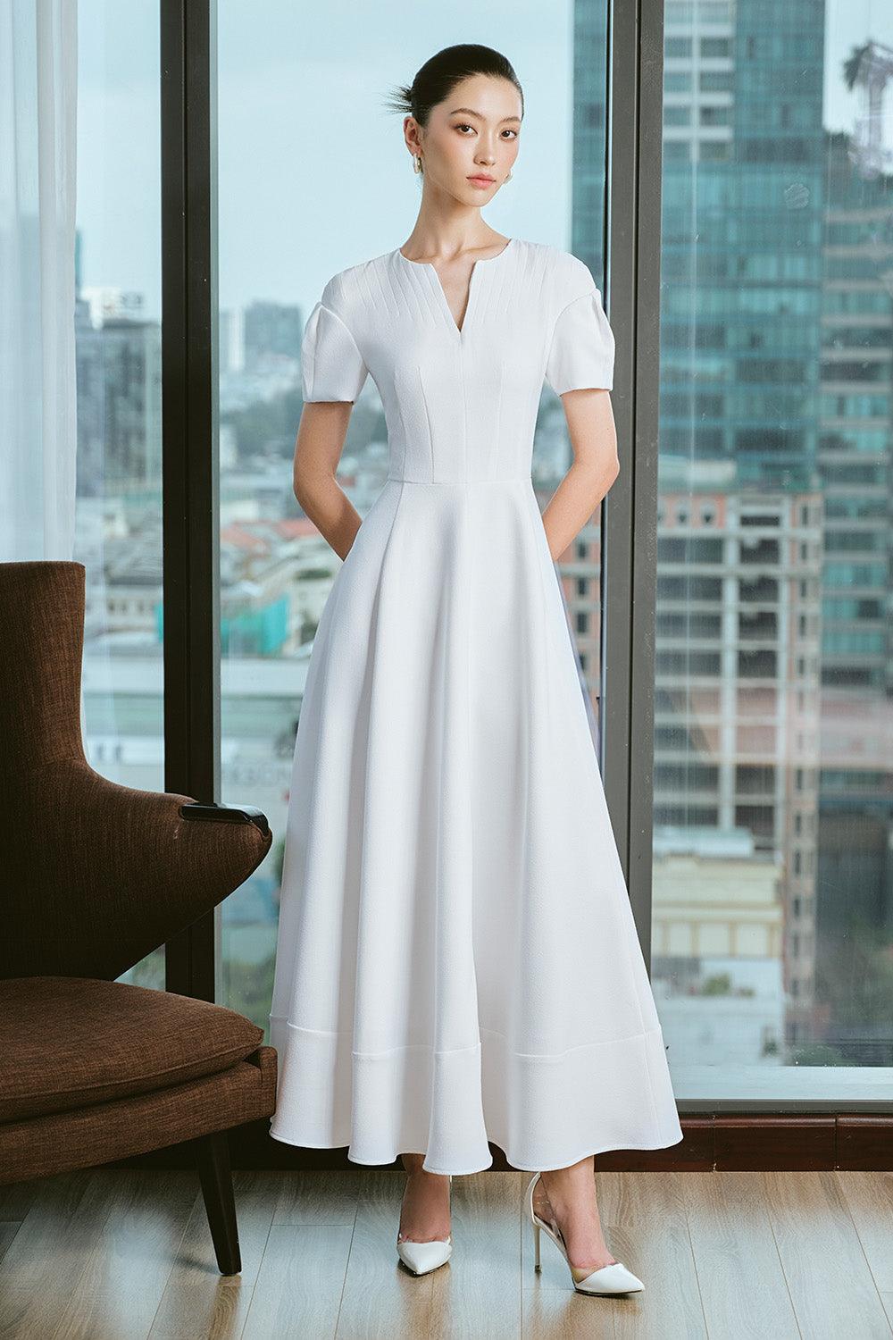 Women's Veneta A-line Short Sleeved Polycotton Ankle Length Dress S/M/L/Customize White MEAN BLVD White / L Women's Veneta A-line Short Sleeved Polycotton Ankle Length Dress S/M/L/Customize White MEAN BLVD White / L