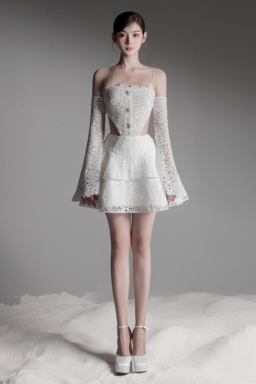 Women's Verni Fit and Flare Cut-Out Lace Mini Dress Xs/S/M/L White Floral Mean Blvd Xs / White / Floral