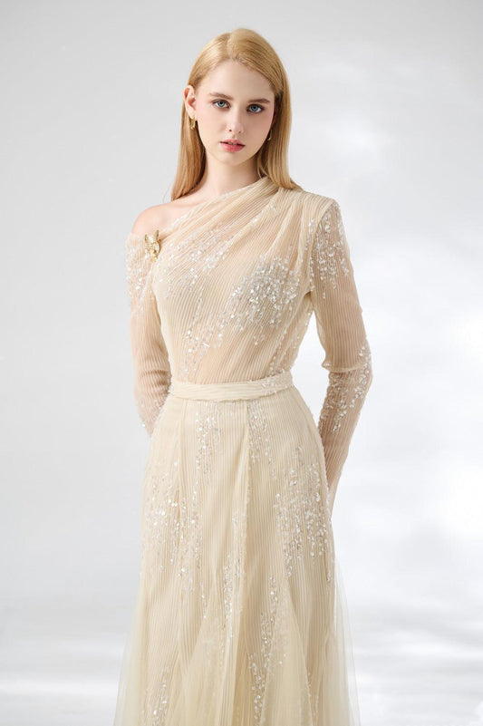 Villanue Gored Pleated Organza Floor Length Set - MEAN BLVD