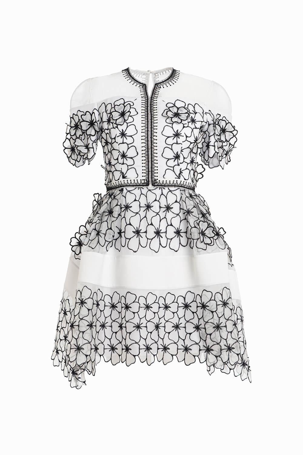 Women's Vine A-line Short Sleeved Chiffon Mini Dress S/M/L White MEAN BLVD M / White Women's Vine A-line Short Sleeved Chiffon Mini Dress S/M/L White MEAN BLVD M / White