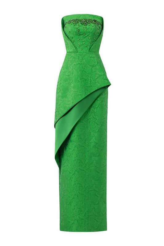 Visage Strapless Straight Across Neck Jacquard Floor Length Dress - MEAN BLVD