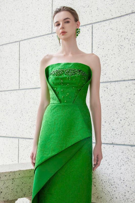 Visage Strapless Straight Across Neck Jacquard Floor Length Dress - MEAN BLVD