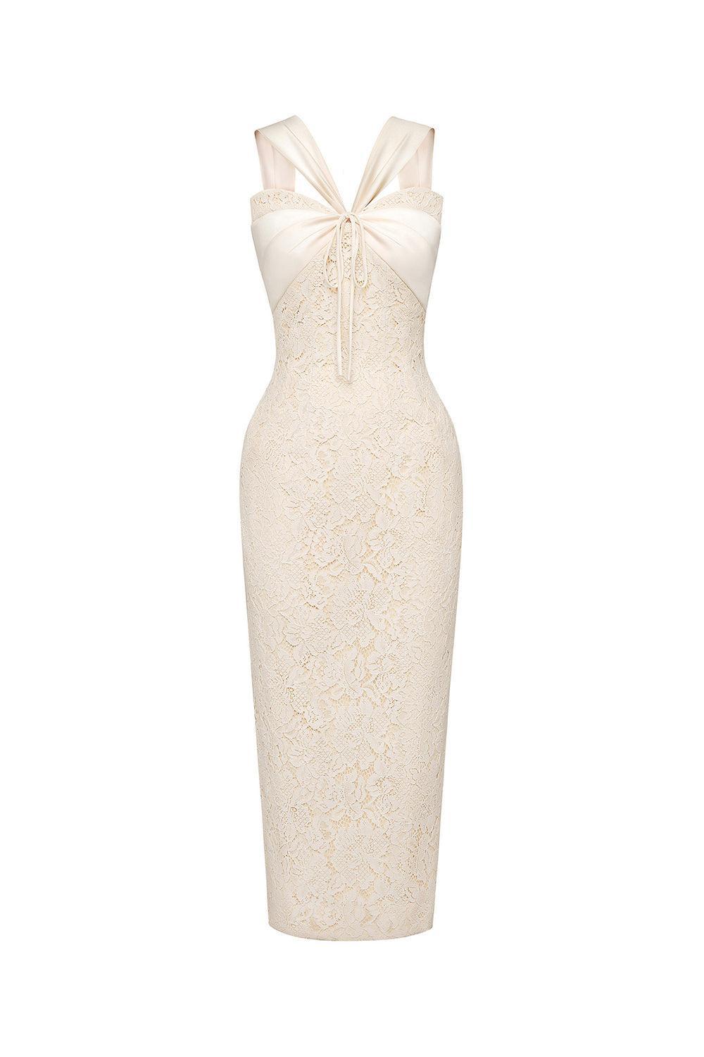 Women's Vittoria Pegged V-Neck Lace Midi Dress S/M/L/XL/Customize Beige Mean Blvd Beige / Customize