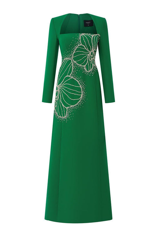 Vivacy A-line Queen Anne Neck Velvet Satin Maxi Dress - MEAN BLVD