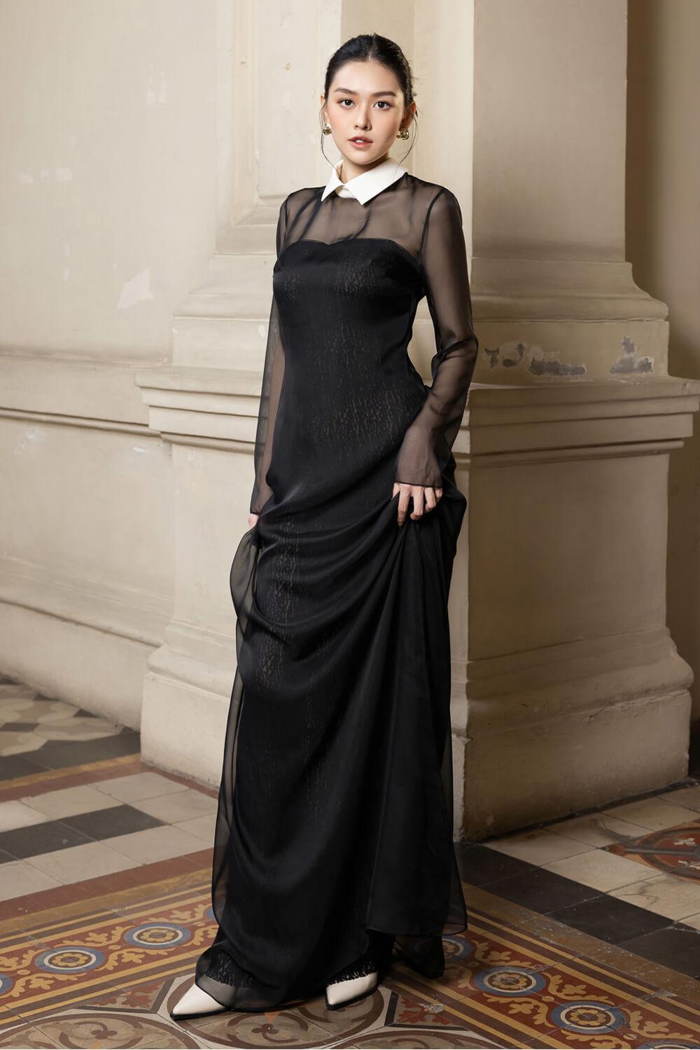 Women's Vivian A-Line See-Through Chiffon Floor Length Dress Xs/S/M/L Black Mean Blvd L / Black Women's Vivian A-Line See-Through Chiffon Floor Length Dress Xs/S/M/L Black Mean Blvd L / Black