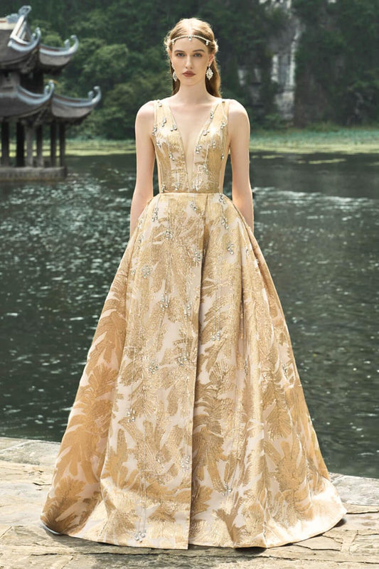 Wanderlust Ball Gown Sleeveless Jacquard Floor Length Dress - MEAN BLVD