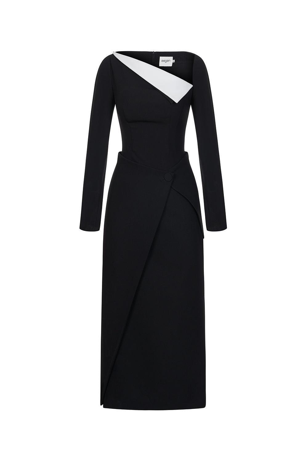 Women's Wendy Sheath Asymmetric Neck Polycotton Midi Dress S/M/L/XL White/Black MEAN BLVD S / White Women's Wendy Sheath Asymmetric Neck Polycotton Midi Dress S/M/L/XL White/Black MEAN BLVD S / White
